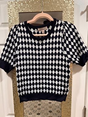 Philosophy Black & White Diamond Puff-Sleeve Knit Top